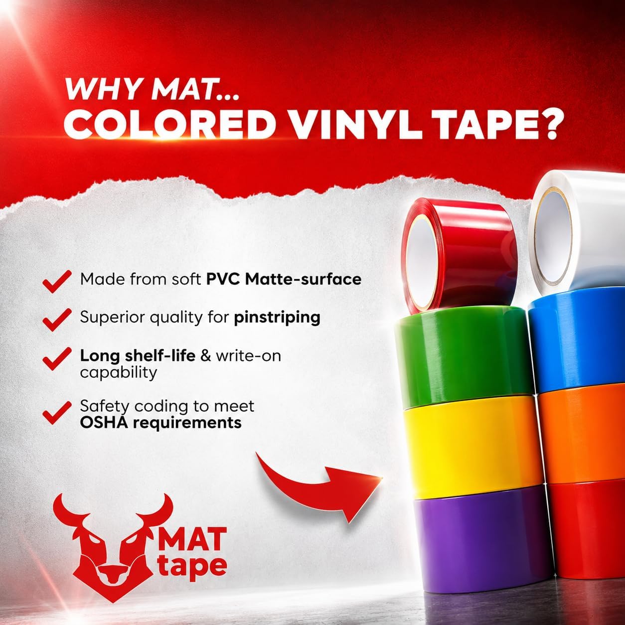 MAT Vinyl Marking Tape Terracotta - 3/8 inch x 36 yds. for Safety Floor Marking (School Gym, Restaurants, Warehouse), Dance Floor Splicing, Pinstriping Cars & Boats