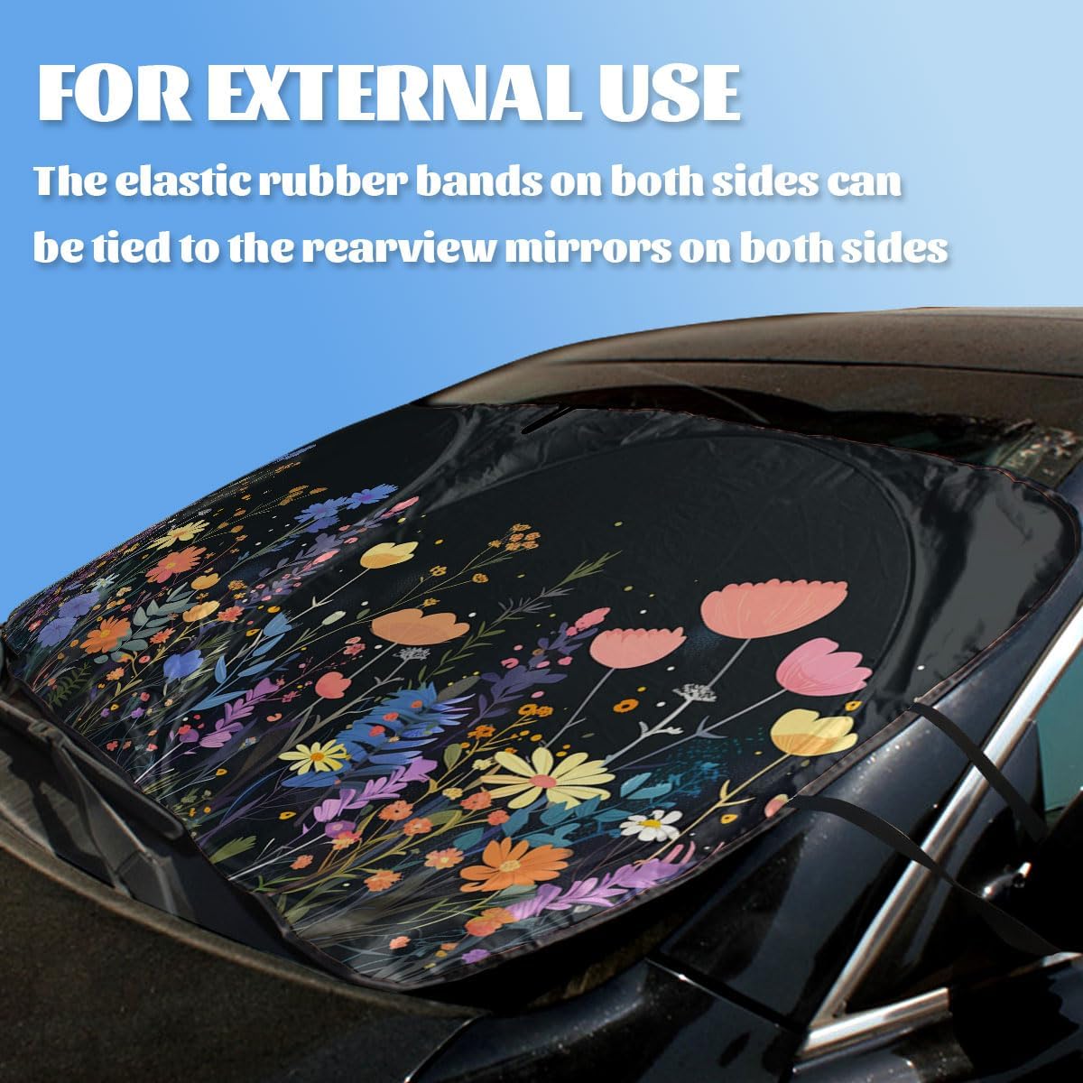 Wild Flower Car Windshield Sunshades Colorful Floral Boho Retro Heatshield Front Window Car Sun Shade Windshield Blocks UV Rays Sun Visor Protector for Car Sedan Truck SUV Accessories 59"L x 31.5"W
