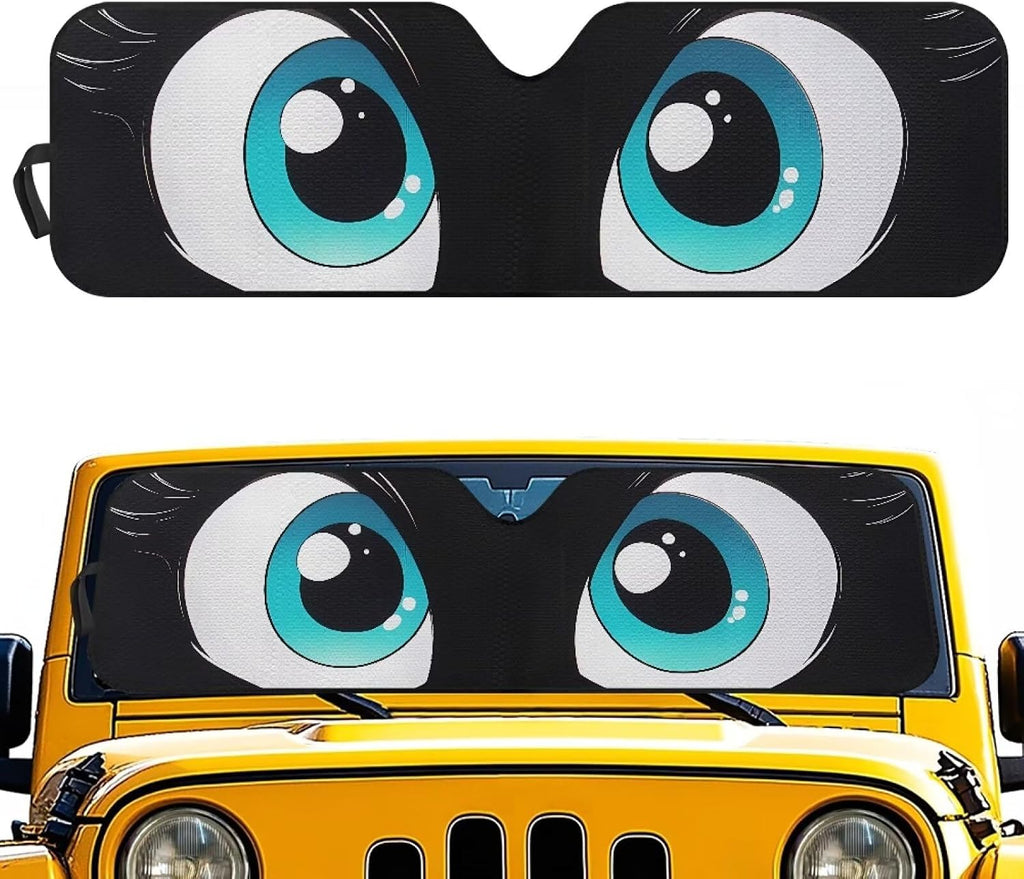 Tuoxiukan Funny Car Windshield Sun Shade Eyes for 1997-2017 Jeep Wrangler Rubicon Sahara TJ JK JKU 2/4 Doors Foldable Car Windshield Visor Sun Shade Universal Auto Interior Accessories
