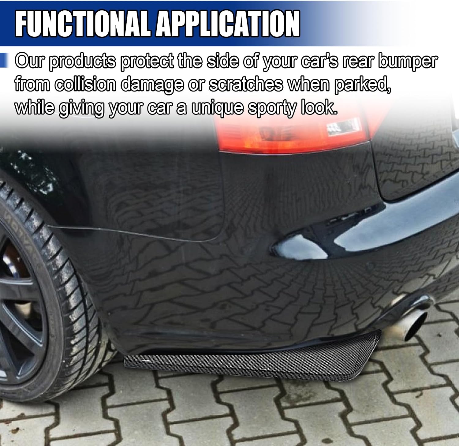 2PCS Car Rear Bumper Canard Diffuser Protector, Carbon Fiber Side Fenders Skirt Bumper Lip Splitter, Car Spoiler Body Guard Protector, Universal Auto Exterior Decoration Kit (Carbon Fiber)
