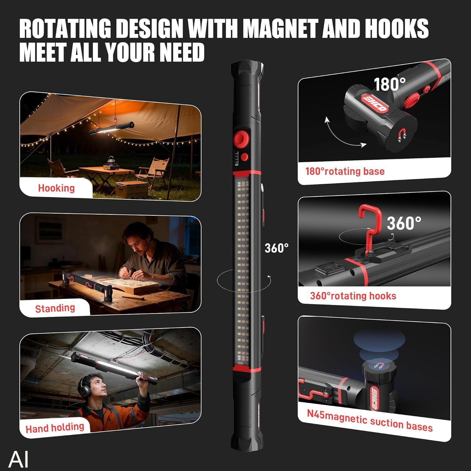 YouTeMei Under Hood Work Light Bar, Ultra Long Size Magnetic Work Light with 5200mAh Backup Charger, 3220LM, Hands-Free Garage Light for Mechanics, Emergency, Vehicle Inspection