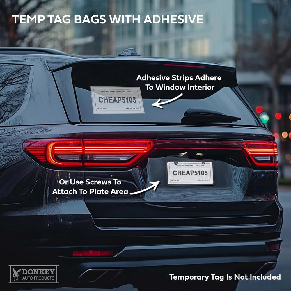License Plate Temporary Tag Bags - Premium Plastic with Adhesive (100 per Pack)