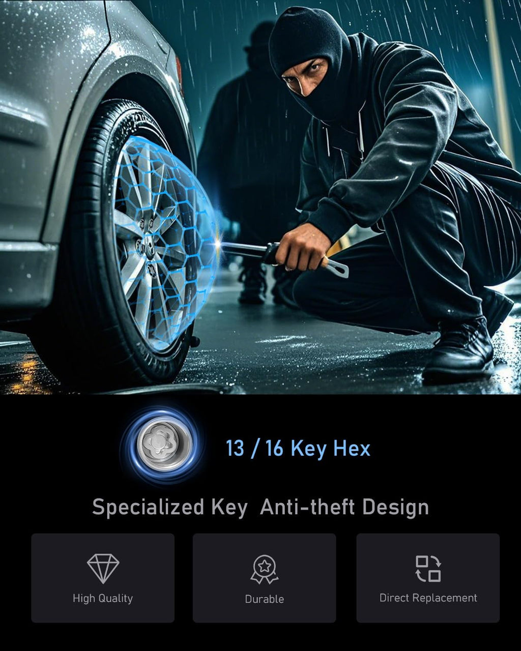 Wheel Locks | Wheel Locks Lug Nuts | M12 x 1.25 Locking Lug Nuts| Fit for Nissan Altima Rogue Infiniti Q50 QX60 Subaru Outback Forester Suzuki Datsun Mercury and More 13/16" Hex Key Cone Seat, 24154