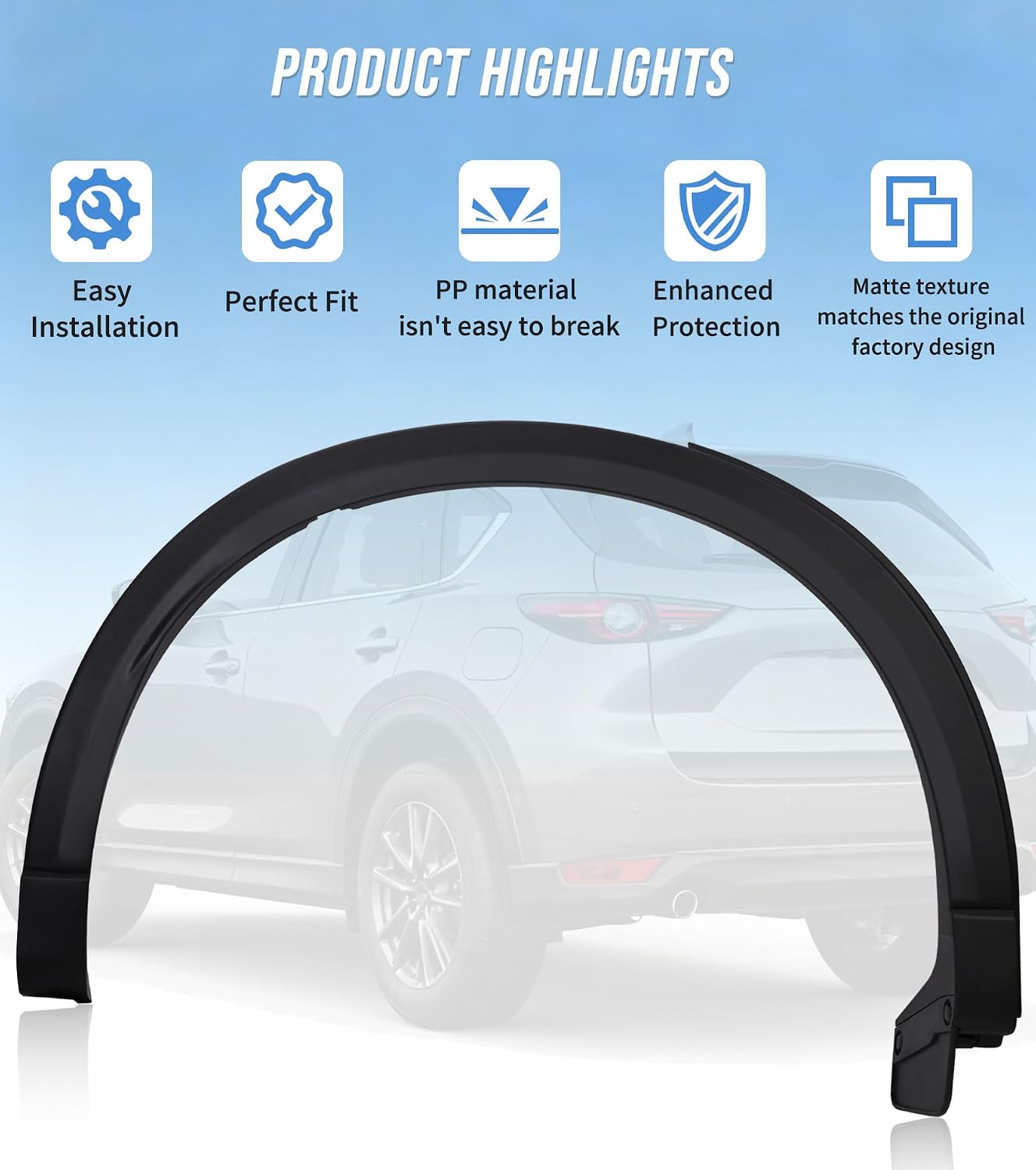 Passenger Side Rear Fender Trim for Mazda CX5 2017 2018 2019 2020 2021, Mazda CX5 Accessories, Textured Black Rear Right Side Wheel Arch Fender Flare Molding Trim For MA1790101 | KB7W51W60F8N