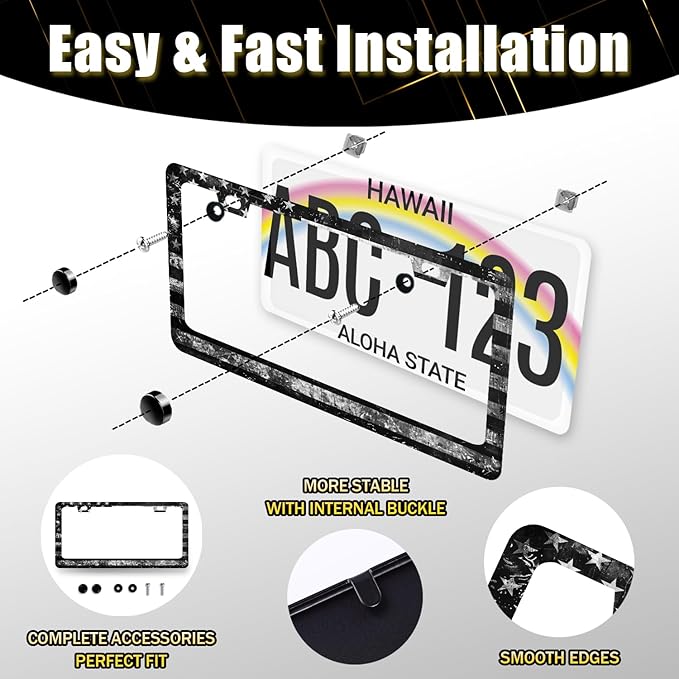Vintage Black Grey American Flag License Plate Frame Patriotic License Plate - Image 7