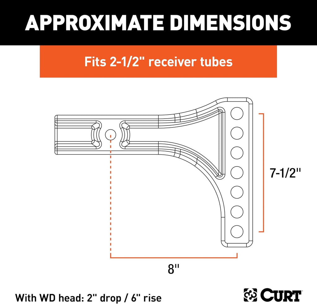 CURT 17131 Replacement Weight Distribution Hitch Shank, 2-1/2-Inch Receiver, 2-Inch Drop, 6-Inch Rise