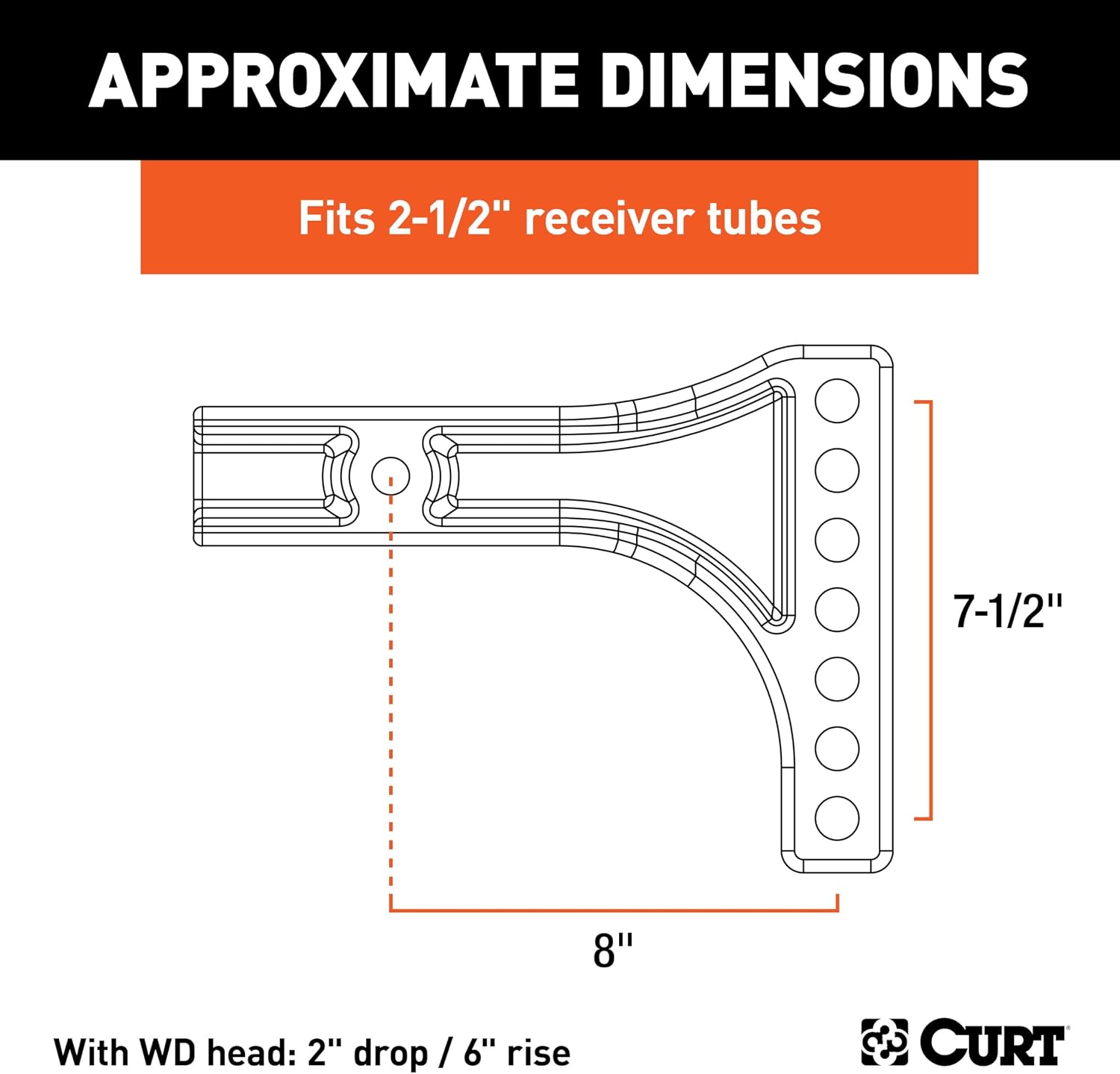 CURT 17131 Replacement Weight Distribution Hitch Shank, 2-1/2-Inch Receiver, 2-Inch Drop, 6-Inch Rise