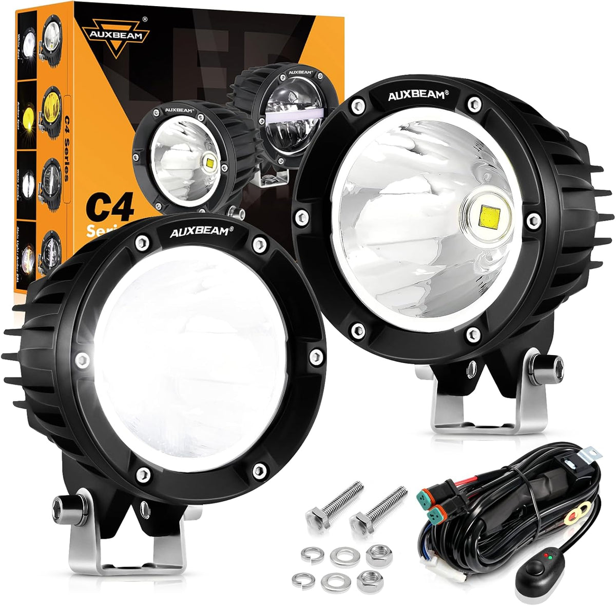 auxbeam 4 inch 72w round pod light, c4, main product view