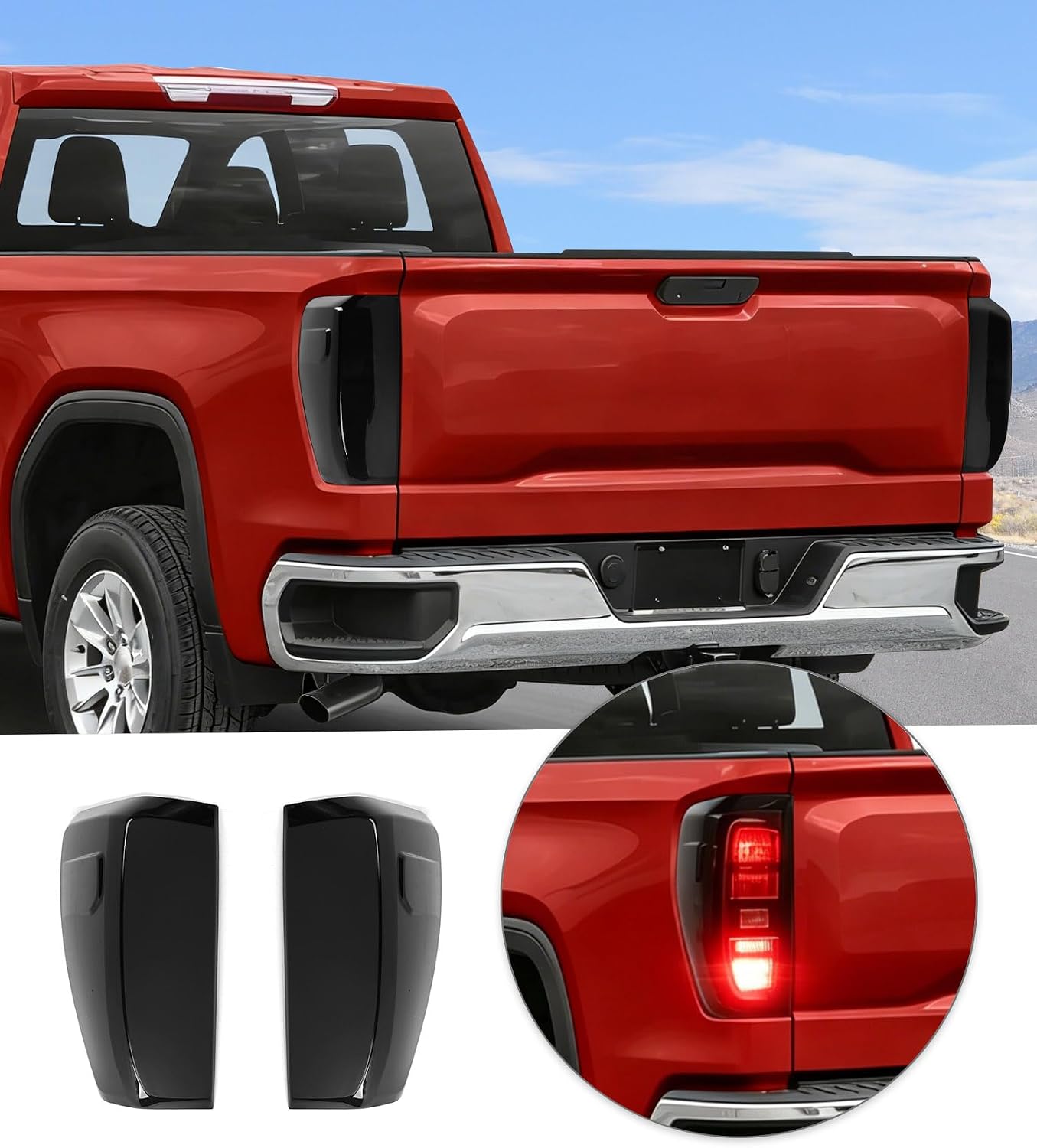 JWWY Smoked Taillight Rear Light Lamp Decor Tinted Darkened Taillight Cover Trim Fit for 2019-2026+ GMC Sierra 2PCS Blackened
