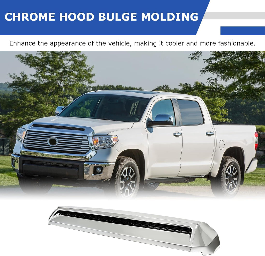 Front Upper Hood Bulge Molding Grille Trim Compatible with 2014-2021 Toyota Tundra Hood Scoop Molding Grill Trim Replacement for 76180-0C030 (Chrome)