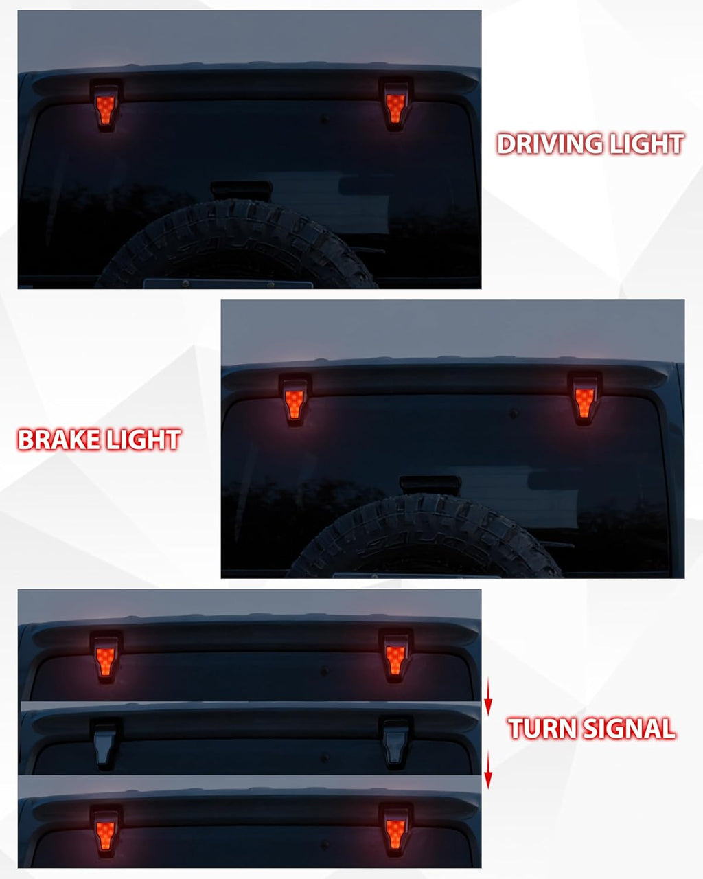 LED Rear Window Light for 2018-2021 Wrangler JL, Red Running Brake Turn Signal White Reverse Lamp Rear Tailgate Glass Hinge Mounted Light for Jeep Wrangler JL 2018-2021 Accessories