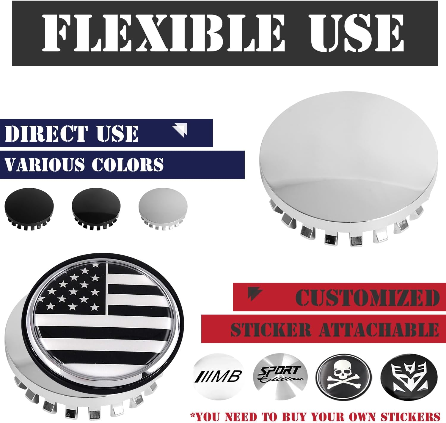 KitsPro 3.25Inch 83MM Wheel Center Caps, Pack of 4 (Chrome, Outer 83MM, Inner 73MM)