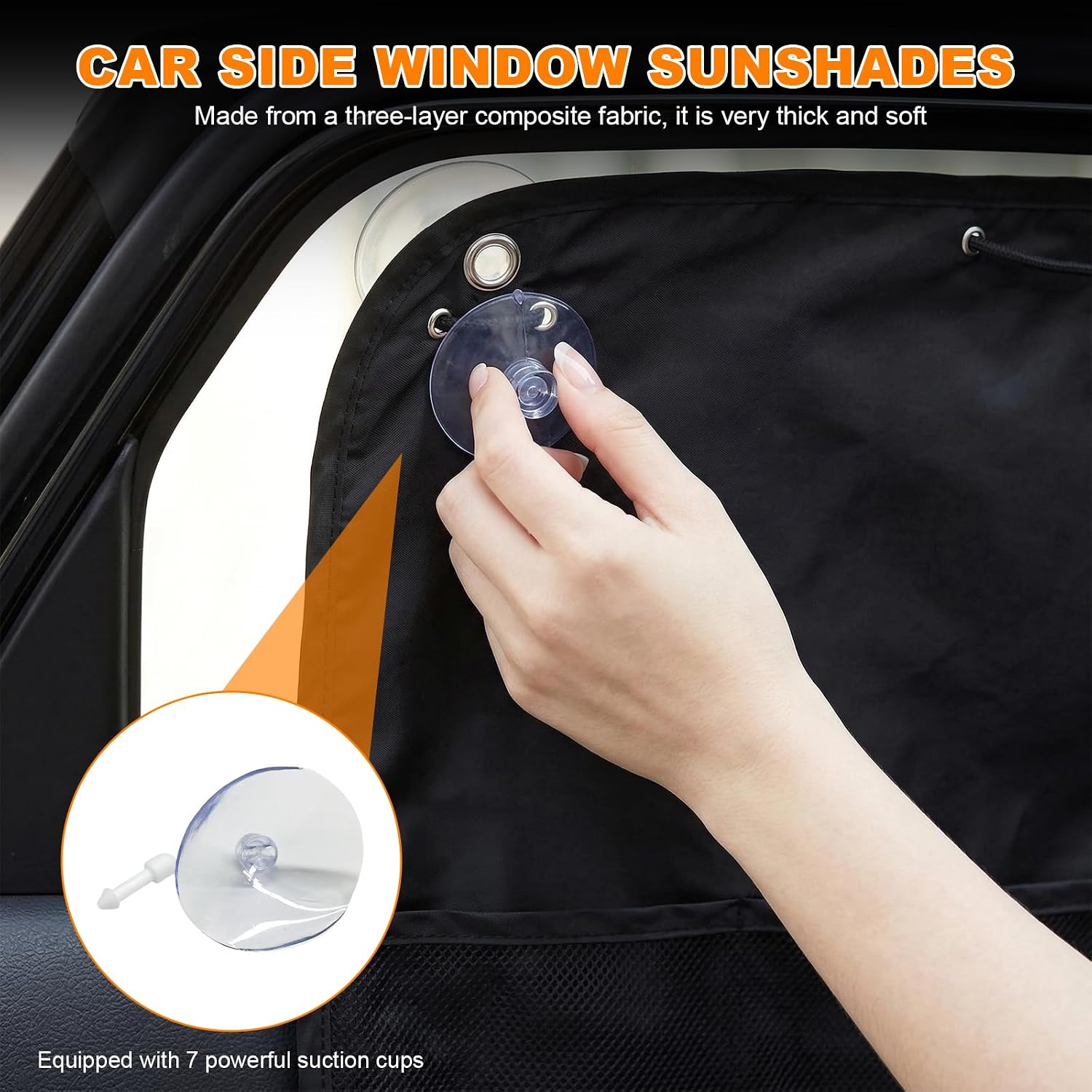 2 PCS Car Window Shades, Auto Side Windows Sunshade Cover with Storage Pockets & Suction Cups, Blackout Vehicle Side Window Privacy Curtain for Sun Heat & UV Protection