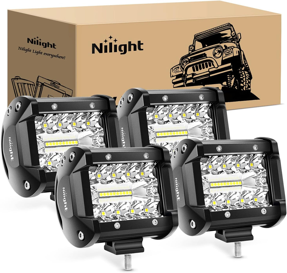nilight 4pcs led pods 4inch 60w triple row, main product view