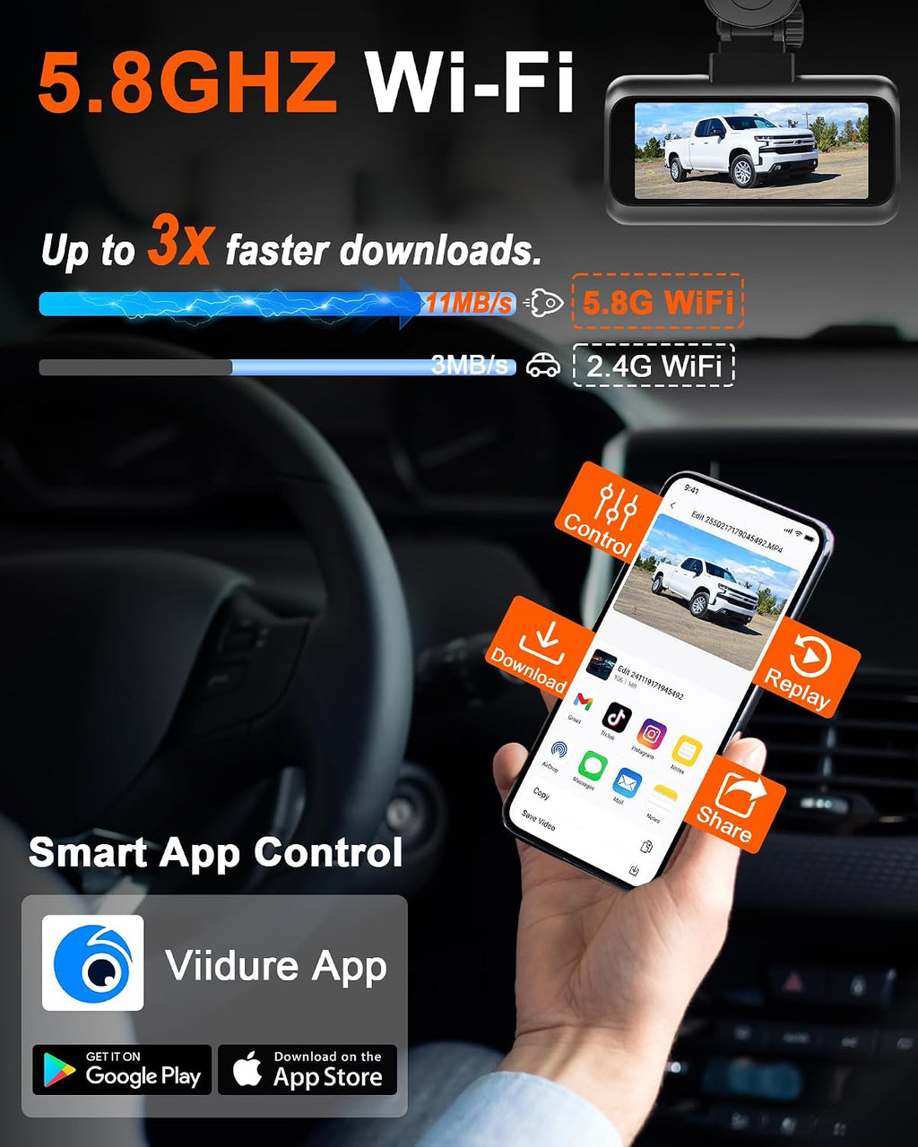 15-min easy to install dash cam: dual camera, close-up detail