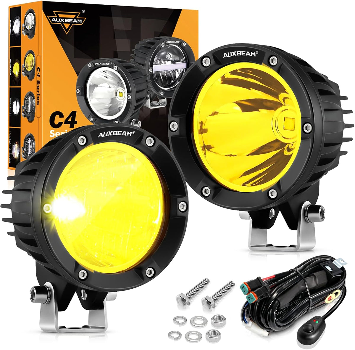 auxbeam c4 series 4 inch 72w amber fog, main product view