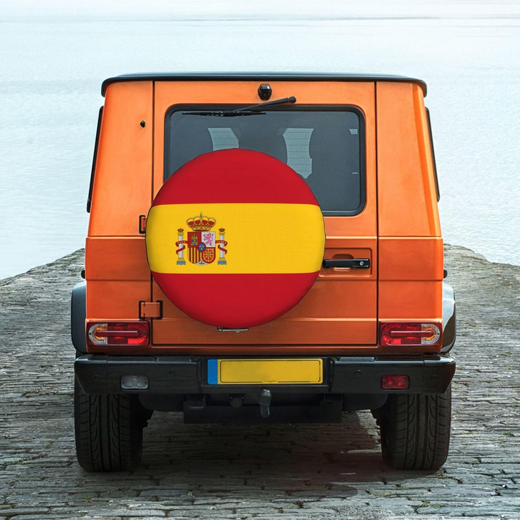 Spanish Flag Print Universal Spare Tire Cover for RV, Jeep | Wheel Protector Fits Rv, Trailer, Jeep, Shield Tires From Sun, Dirt And Rain For Outdoor Storage