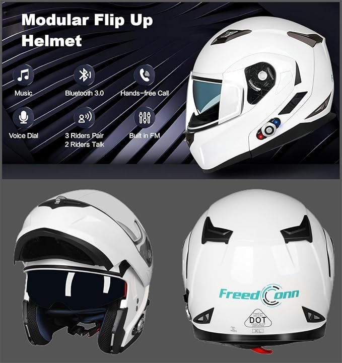 FreedConn BM2-S Bluetooth Motorcycle Helmet, Flip-Up Modular Motorbike Helmet - Image 3