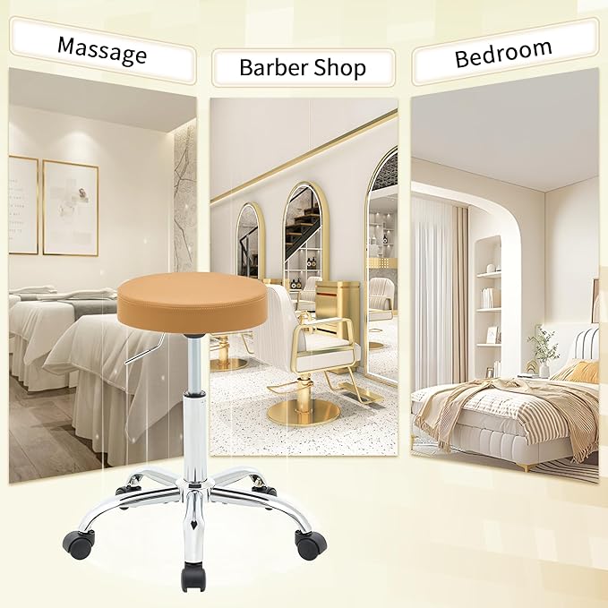 Rolling Massage Chair, Adjustable Hair Cutting Stool 19.5’’-26.6’’, Camel Brown - Image 6