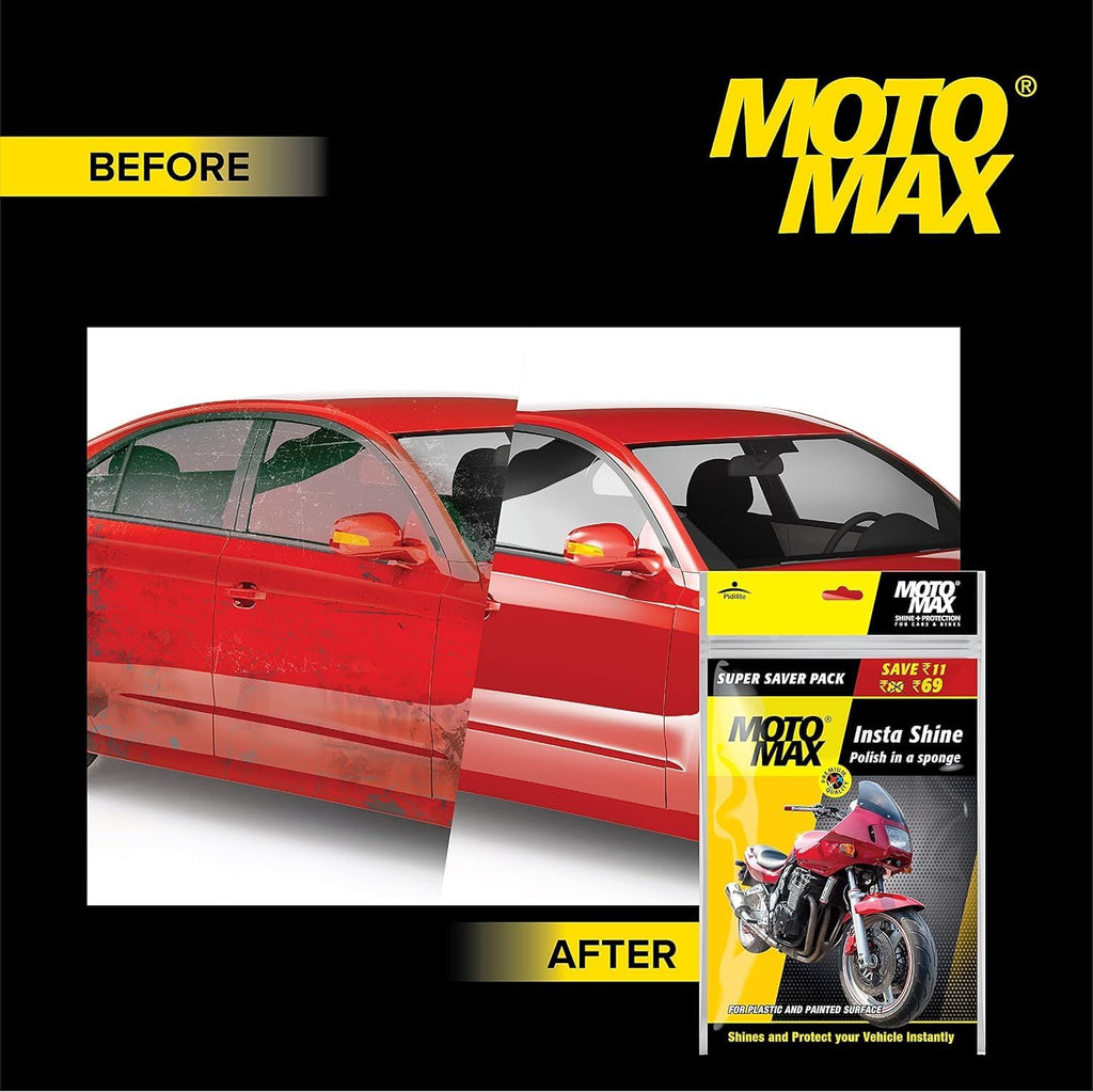 Pidilite Plastic Motomax Instashine Sponge 4 in 1 Zipper Pouch for Paint & Exterior Care, Instantly Cleans & Shines Bikes, Micro-Fiber Sponge to Instantly Remove Oil, Dirt