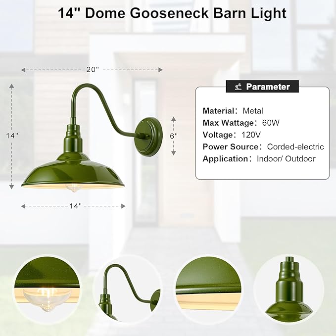 14in Outdoor Gooseneck Lights for Farmhouse, Barn Style Goose Neck Wall Light - Image 7