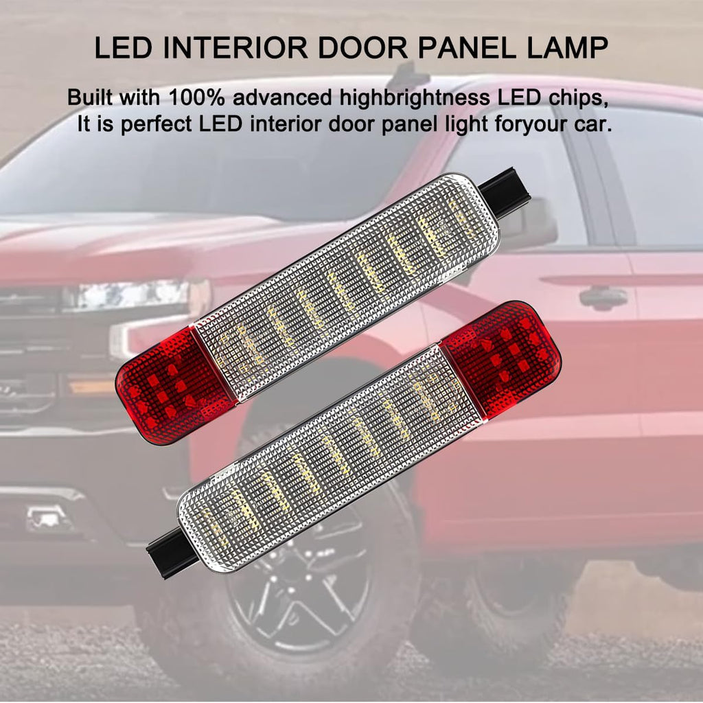 Car LED Interior Door Light, Ultra Bright Vehicle Side Door Panel Courtesy and Warning Lamp Assmebly, Auto Welcome Lighting Replacement for C/K 1500 2500 3500, Yukon（White+Red）
