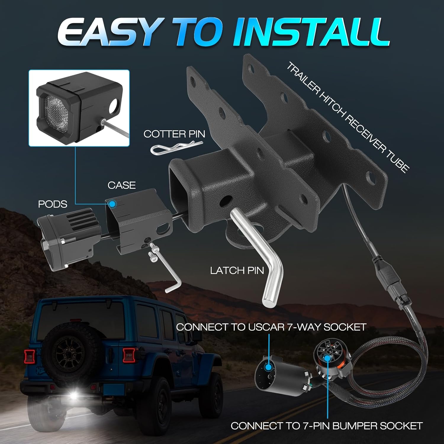 Flood Hitch Lights Kits, Niwaker LED Reverse Light for 2x2 Inch Trailer Hitch Receiver Backup Light Compatible with 7-WAY Socket Plug-n-Play Hitch Mount Reverse Light for Truck Pickup SUV Off Road