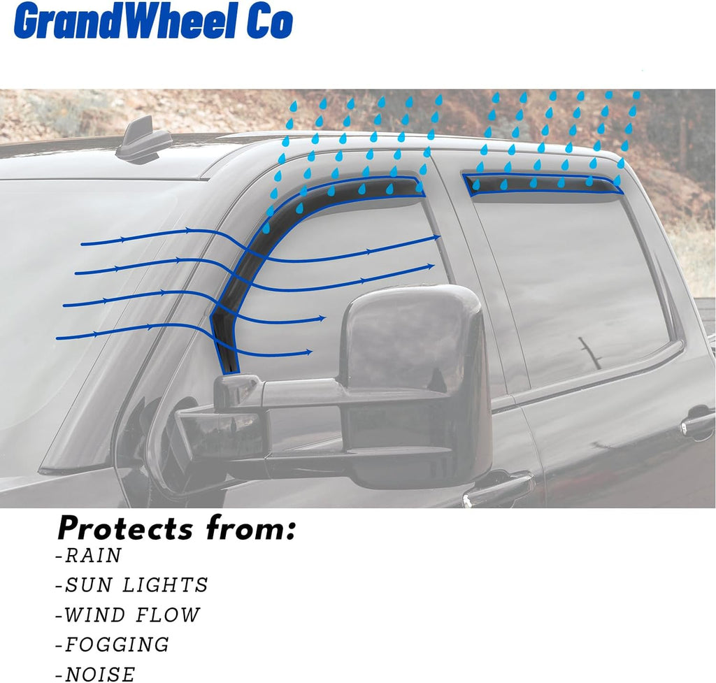 window deflectors smoke tinted in-channel side window vent, front angle view