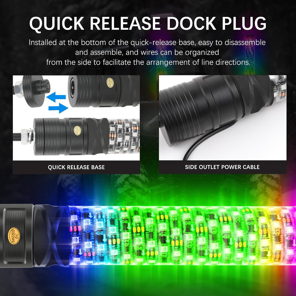 DREAMOTOR Whip Lights, 2Pcs 1FT Fat Whip Lights for Side by Side with Wireless Remote and APP Control, LED Spiral RGB Chasing Lighted Antenna Whips for UTV ATV Truck Polaris Dune Buggy RZR Can-Am
