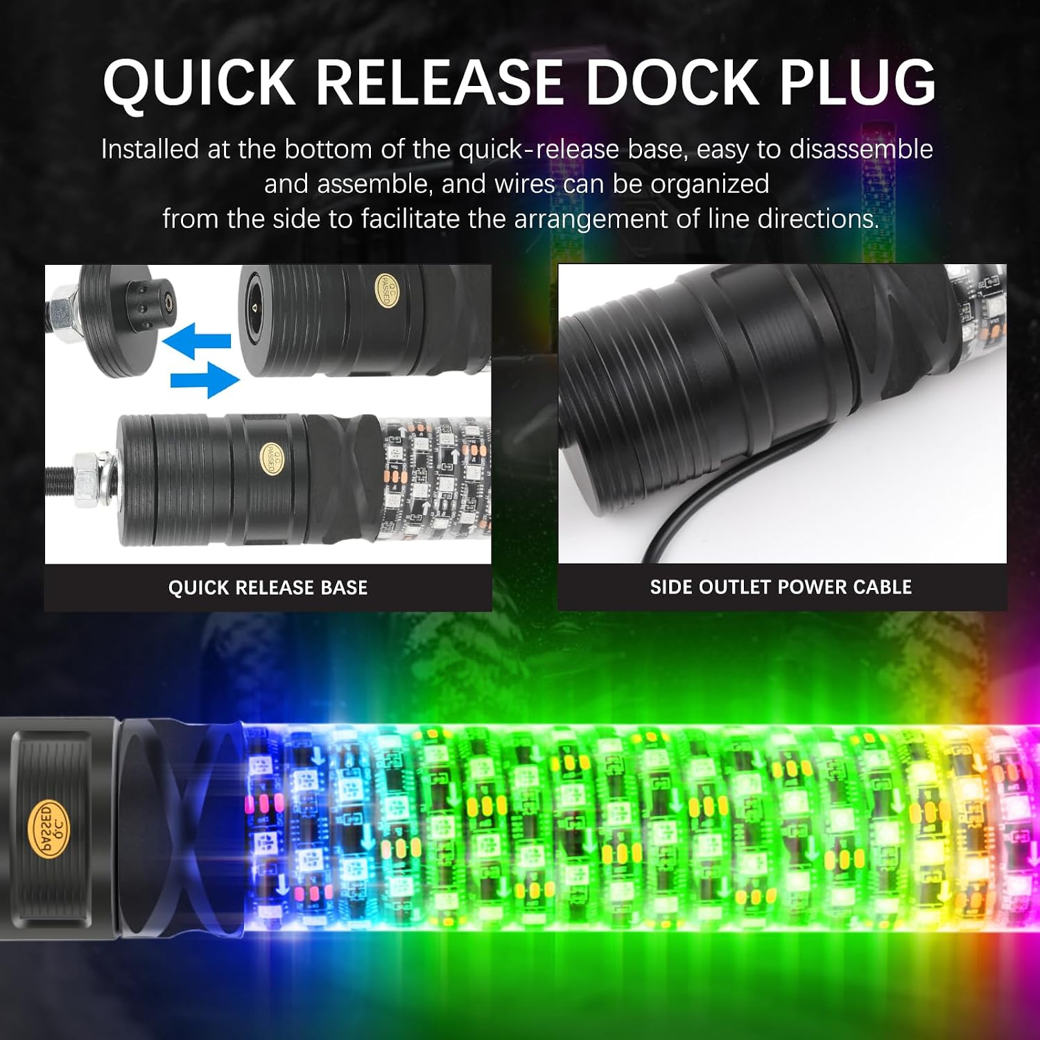 DREAMOTOR Whip Lights, 2Pcs 1FT Fat Whip Lights for Side by Side with Wireless Remote and APP Control, LED Spiral RGB Chasing Lighted Antenna Whips for UTV ATV Truck Polaris Dune Buggy RZR Can-Am
