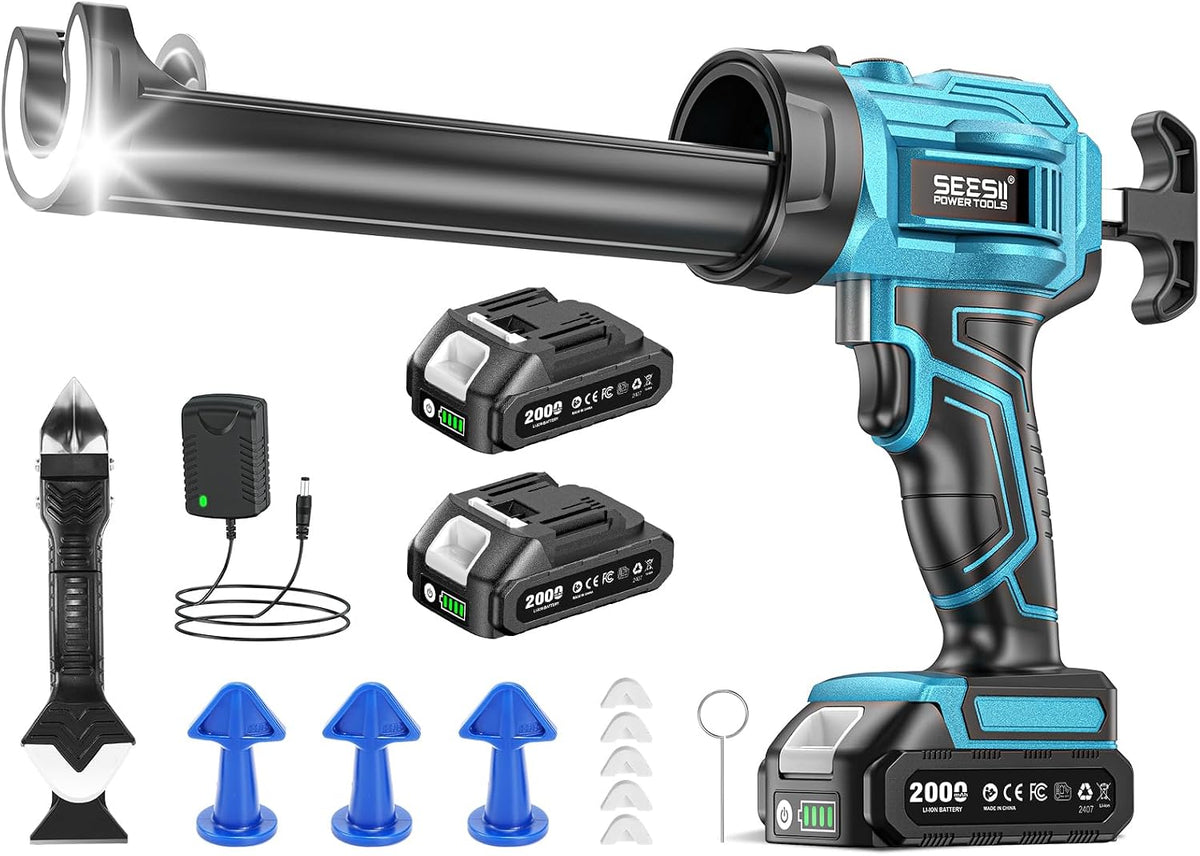 seesii cordless caulking gun w/2 x 2.0ah batteries, main product view