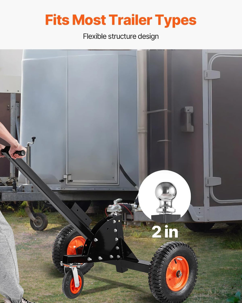 VEVOR Trailer Dolly, 1500lbs Tongue Weight Capacity, 2 in 1 Trailer Mover with 2 in Ball, 16 in Pneumatic Tires and Universal Wheel, Portable Tow Dolly for Moving Car RV Trailers