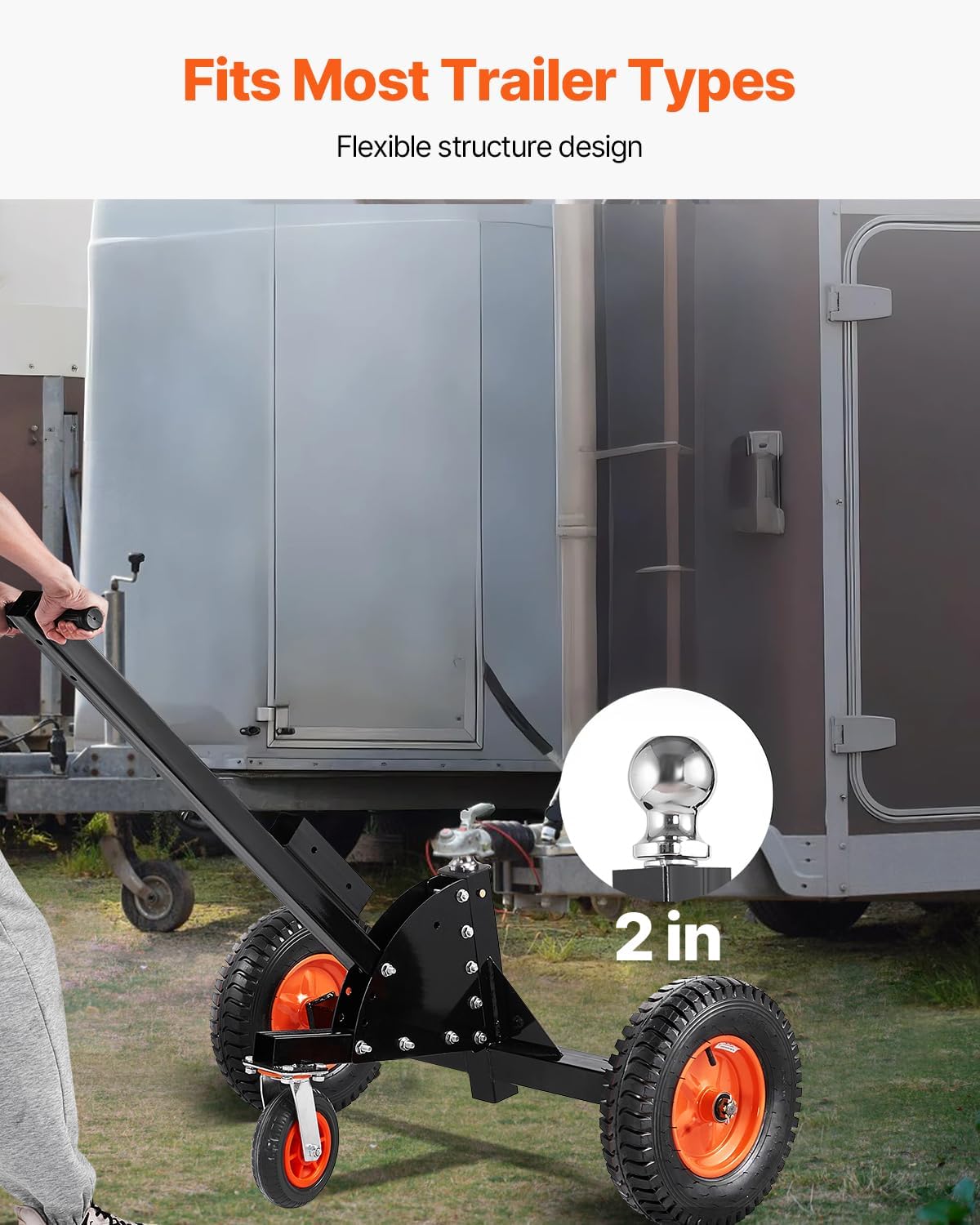 VEVOR Trailer Dolly, 1500lbs Tongue Weight Capacity, 2 in 1 Trailer Mover with 2 in Ball, 16 in Pneumatic Tires and Universal Wheel, Portable Tow Dolly for Moving Car RV Trailers