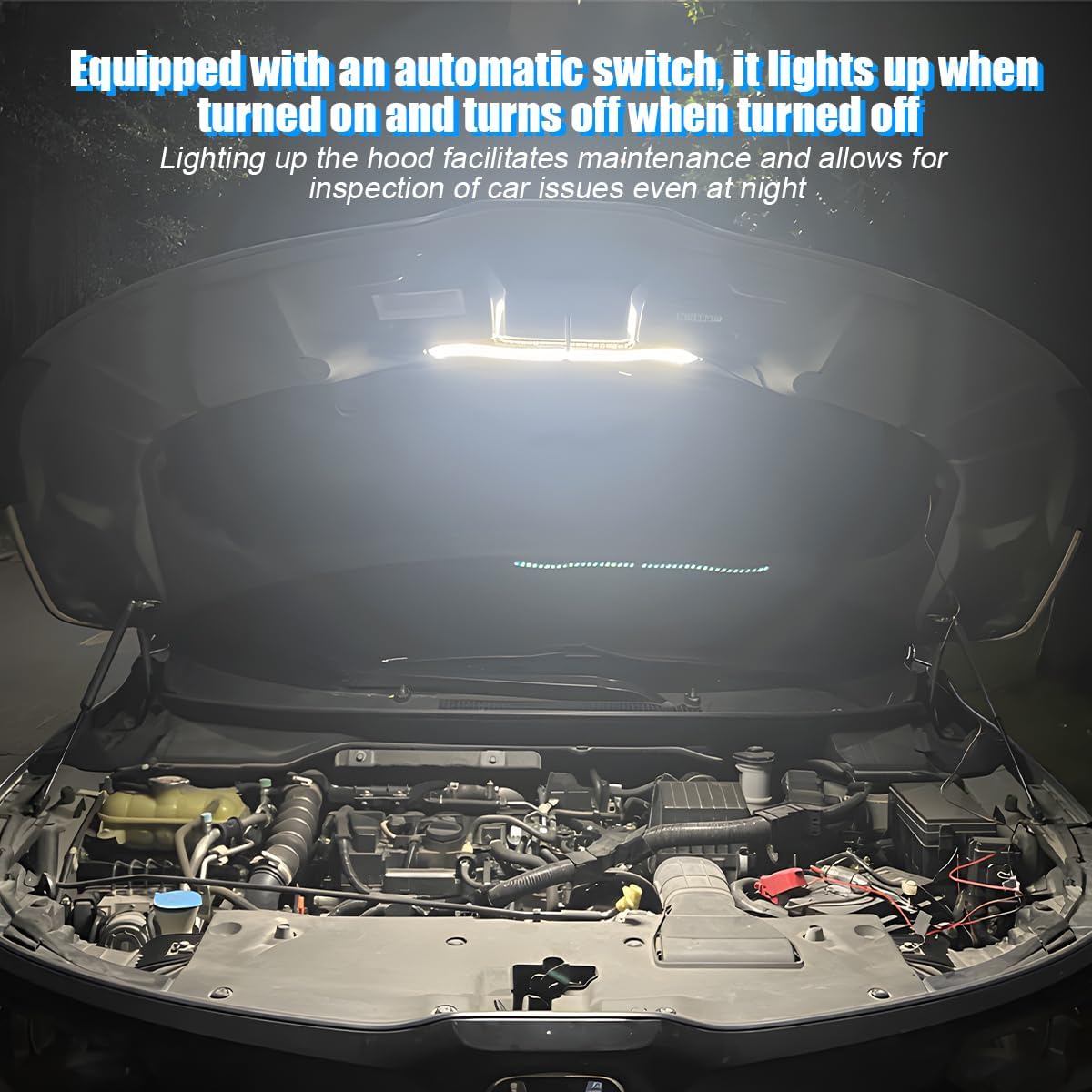Car Under Hood LED Light Strip, 15Inch 12V 21 SMD 5050 Waterproof Vehicle Engine Bay Lights Bundle Kit with Automatic On/Off, Auto Underhood Work Lamp, Universal for SUV RV Truck
