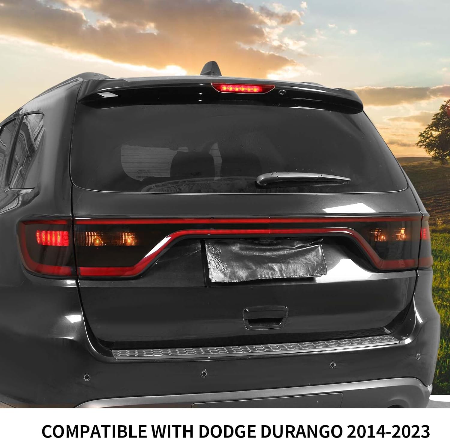 Hoolcar Tail Light Lamp Cover Guard Taillight Trim Bezel Frame Decor Exterior Accessories Compatible with Dodge Durango 2014-2023, Smoked Black