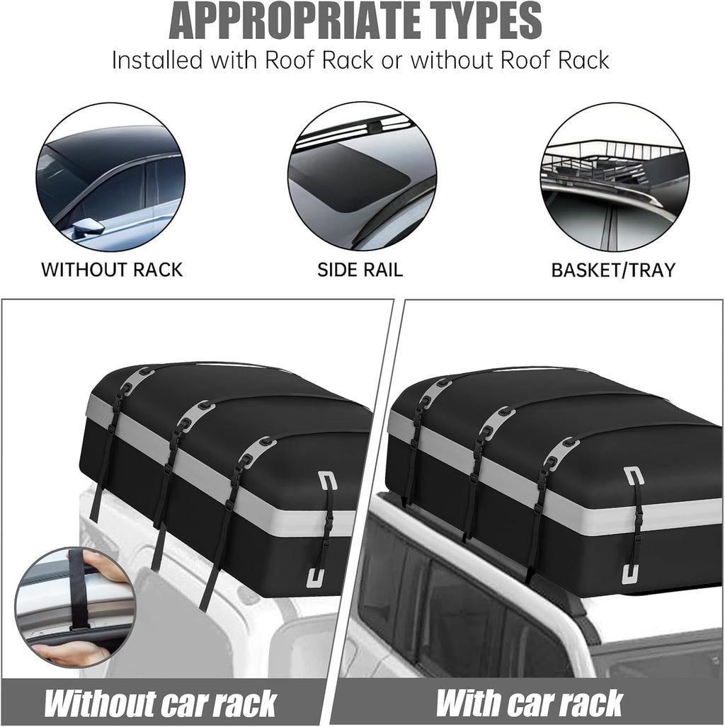 Car Rooftop Cargo Carrier Bag, 30 Cubic Feet Waterproof Soft-Shell Car Roof Bag for All Vehicle with/Without Rack, Include Anti-Slip Mat, Reinforced Straps, Door Hooks Luggage Lock (Grey)