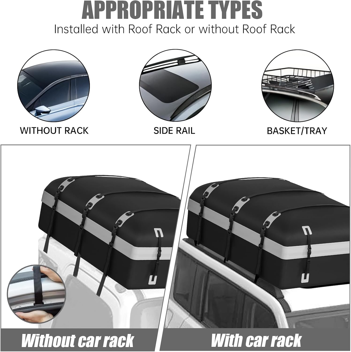 Car Rooftop Cargo Carrier Bag, 30 Cubic Feet Waterproof Soft-Shell Car Roof Bag for All Vehicle with/Without Rack, Include Anti-Slip Mat, Reinforced Straps, Door Hooks Luggage Lock (Grey)