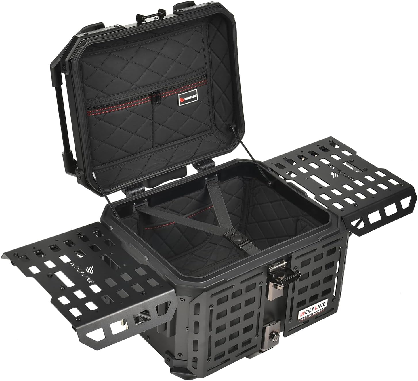 Motorcycle Top Case, 45L Universal Tail Box Motorbike Luggage Storage Trunk | Expandable Side Tray, Easy Install Quick Release Detachable, Waterproof Rustproof Dustproof, Backrest Cushion Anti-Theft Lock