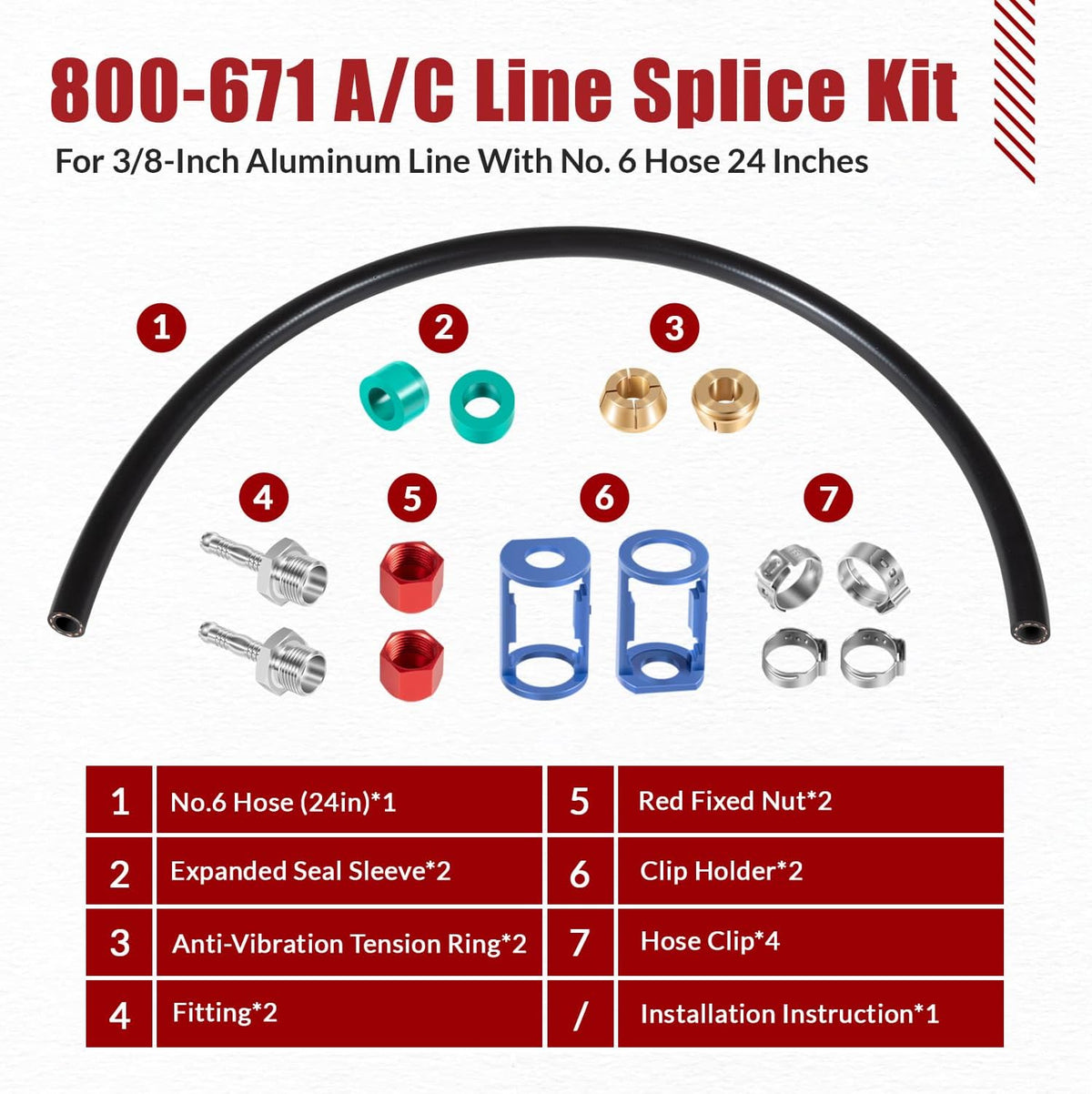 800-671 a/c line splice kit for 3/8" line on a desk or shelf