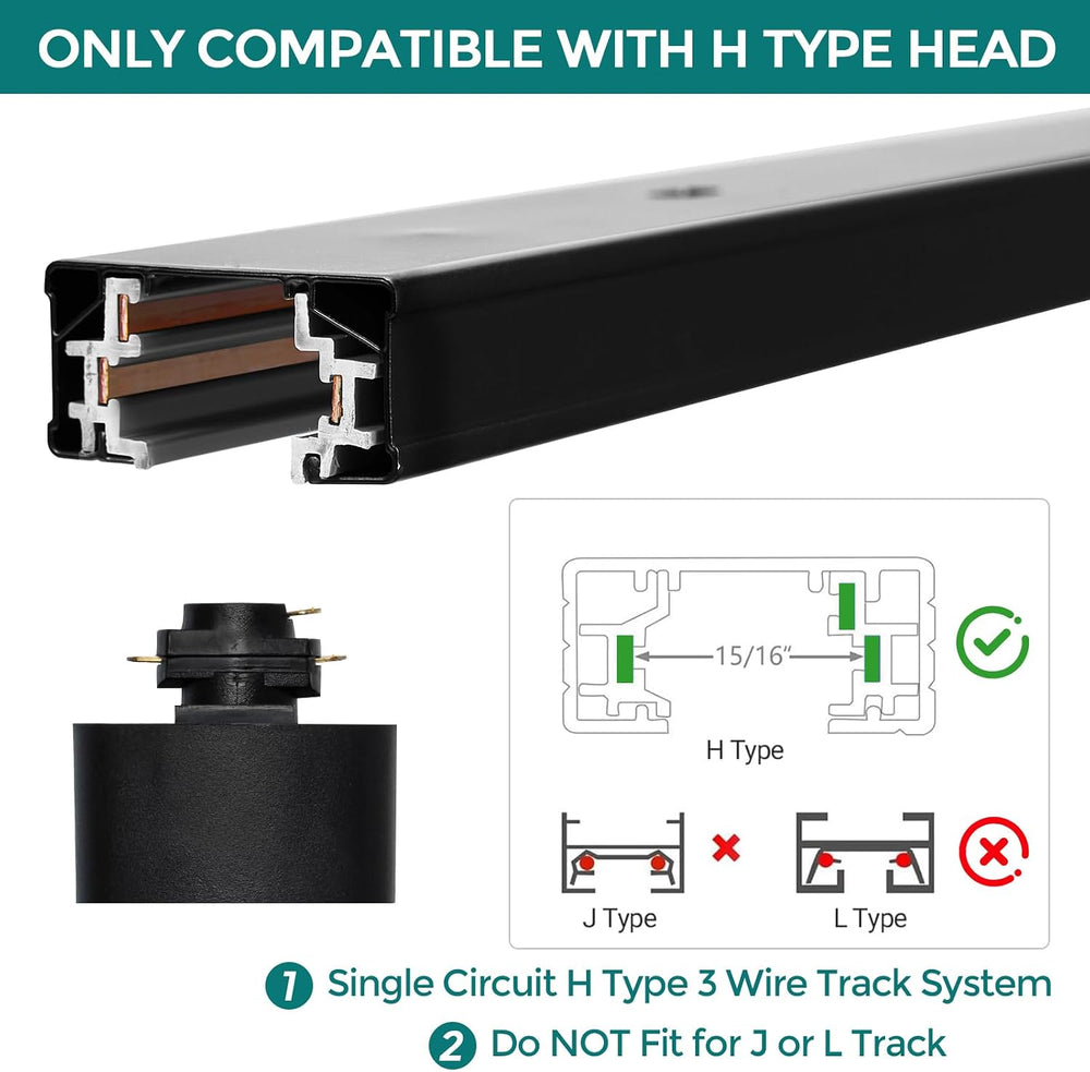 H Track Lighting Rails Kit - iCreating 26ft Black Track Light Track 3 Wire wi...