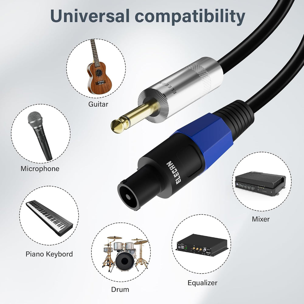 Elecan Premium Speakon to 6.35MM 1/4 Inch TS Male Speaker Cable 25 Ft/2 Pack,...