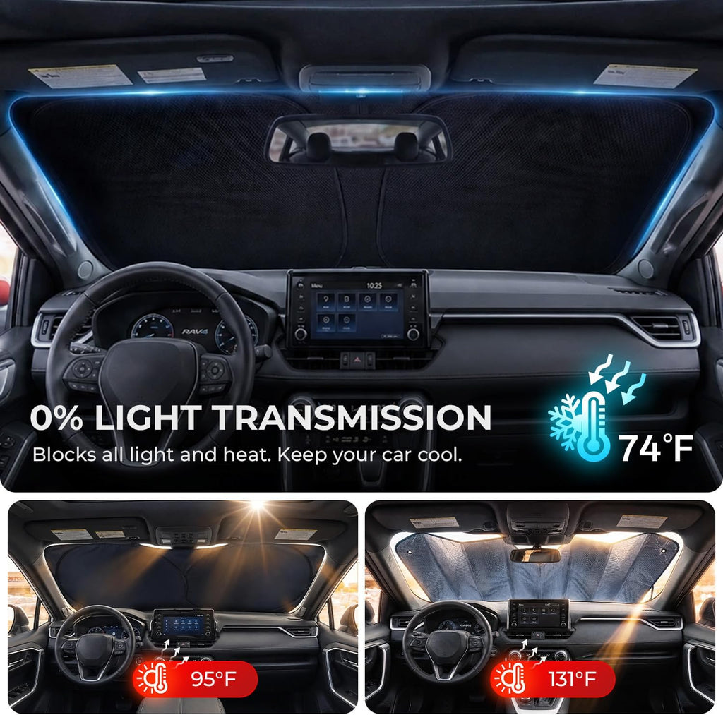 [2026 Upgraded] DooGooCoo Windshield Sun Shade for Honda Pilot 2016-2025 2026 [Cooling Ice-Crystal, 100% Sun Block ] Sun Shade for Car Windshield for Honda Pilot Sunshade, Custom Fit for Pilot.