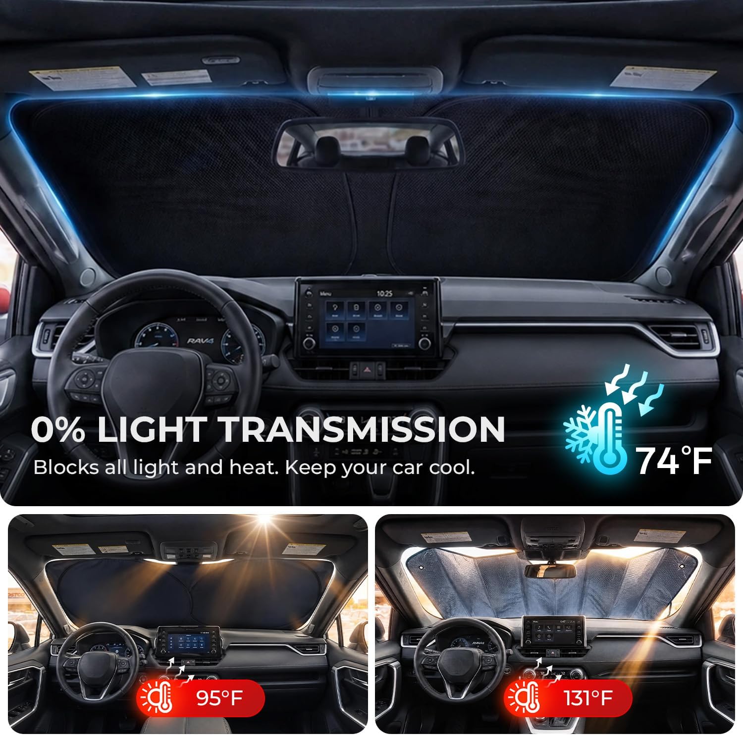 [2026 Upgraded] DooGooCoo Windshield Sun Shade for Honda CRV 2023-2025 2026 [Cooling Ice-Crystal, 100% Sun Blocked] Car Sun Shade Windshield for Honda CRV Sun Shade, Custom Fit for CR-V.