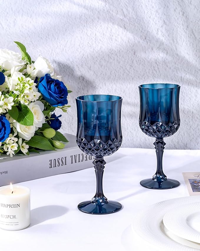 Ciaell 24PCS Blue Plastic Wine Glasses - 7 Oz Plastic Goblets for Party - Blu...