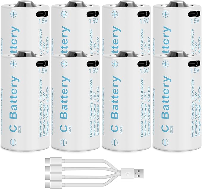 Rechargeable Lithium C Battery 8 Pack, Batteries c Size，Long Lasting1.5V C by Unknown