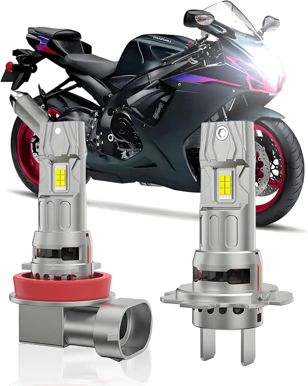 Compatible for 2006-2007 2011-2020 Suzuki GSXR 600 750 Headlights, H7 H11 Motorcycle/ATV/UTV Headlight Bulbs or Fog Lights, 800% bright 30000LM 6500K White,Interior lights;2-Pack