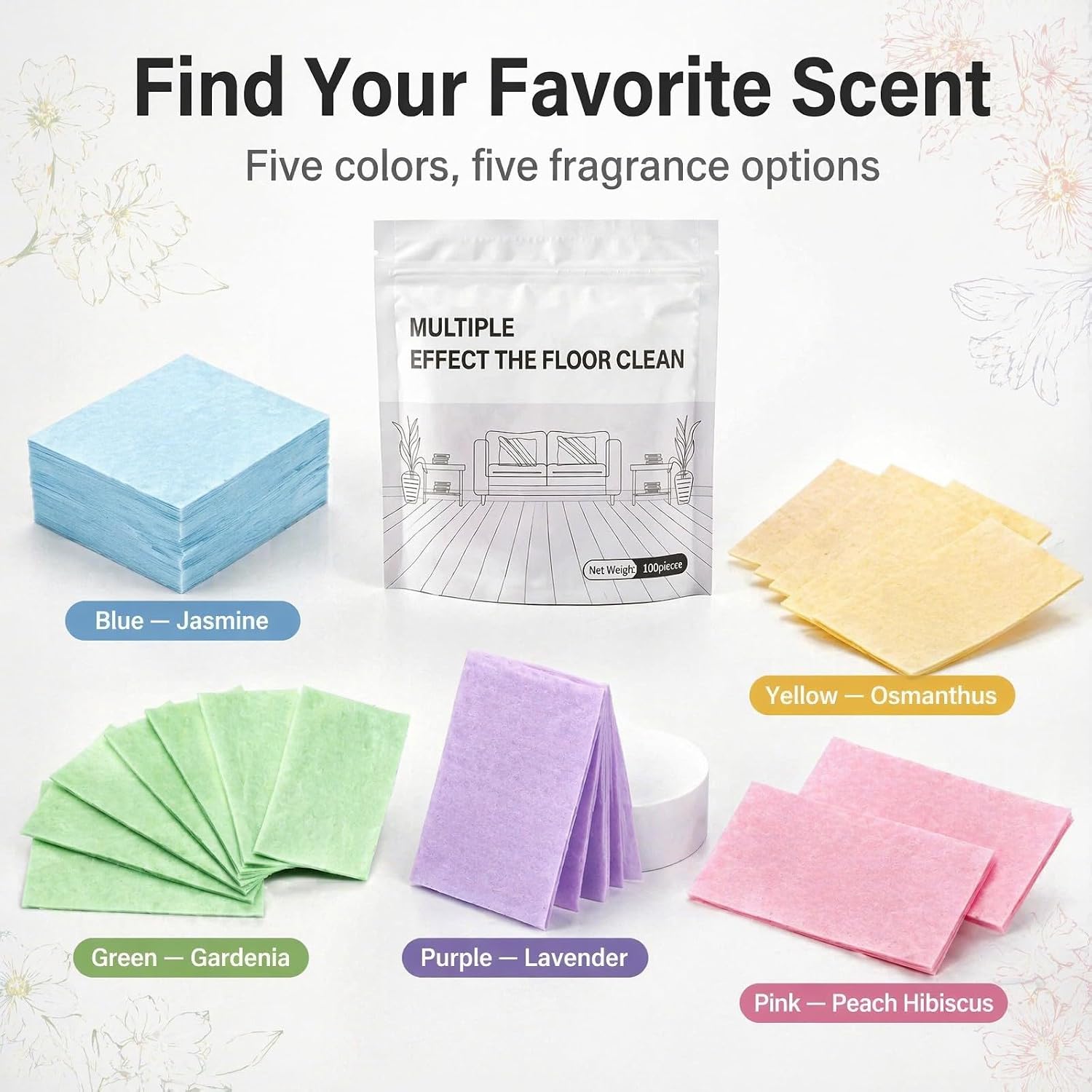 Multi-Surface Floor Cleaner Tablet, Concentrated Mopping Cleaning Tablets for Wood, Luxury Vinyl Plank, Laminate & Tile Flooring, Deep Clean Stain Remover Strips (Peach & Hibiscus Scent,100)