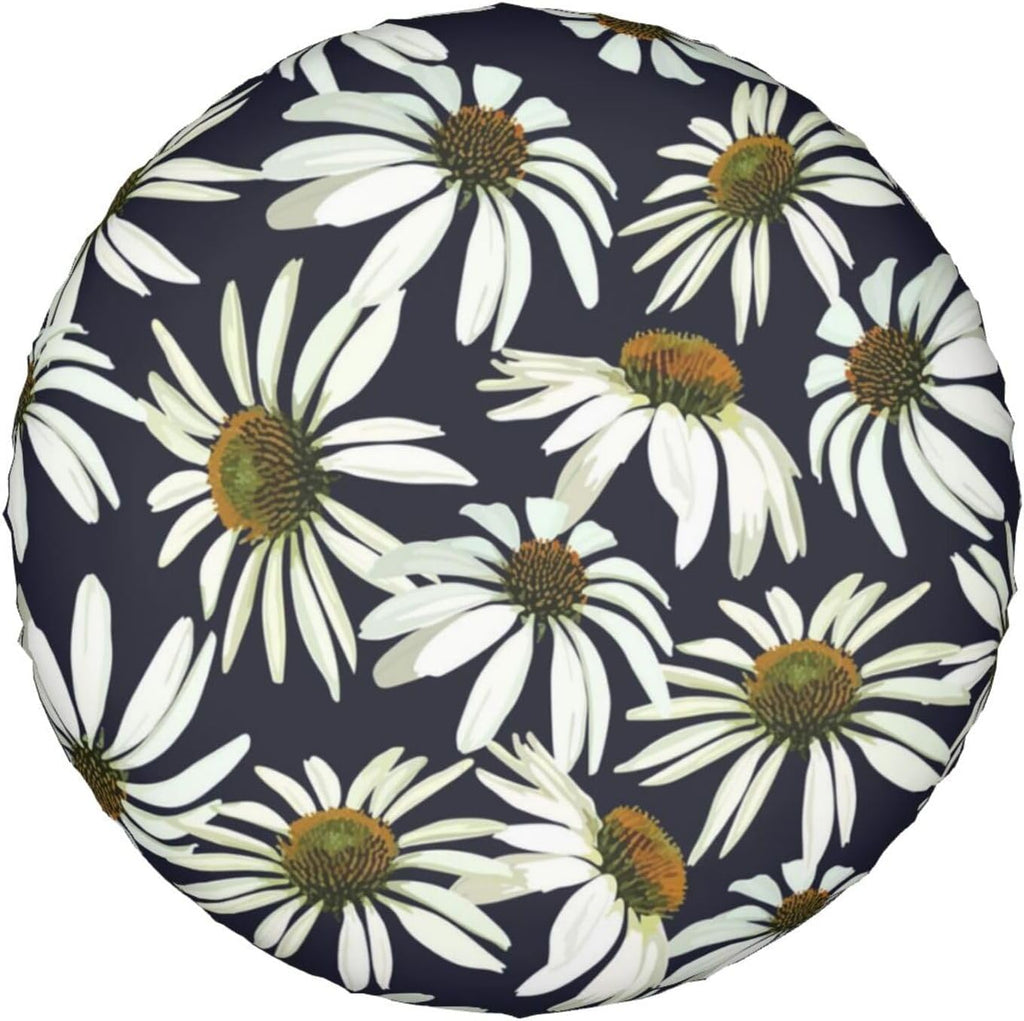 Universal Spare Tire Protector for Travel Trailer, Abstract Flower Floral Daisy, Weatherproof Oxford Fabric with Adjustable Strap for Secure Fit
