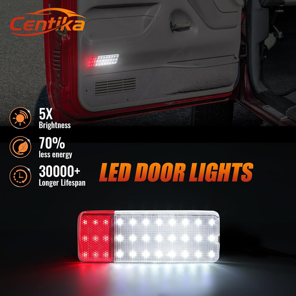 LED Interior Light Panel Courtesy Lights Compatible with Ford F150 F250 Bronco 1992-1996, F350 1992-1997, Full LED Car Door Lamp Assembly White & Red 2pcs