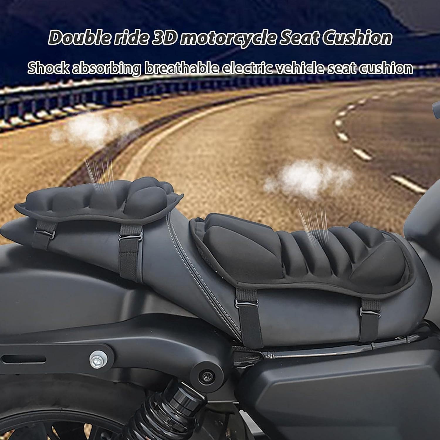 Motorcycle Seat Cushion for Harley Davidson Iron 883 2020-2022, Comfort Seat Cushion for Tailbone Pain Relief - Pressure Relief & Heat Dissipation for Long Rides,B/Double seat